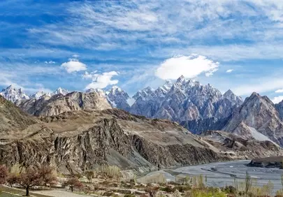 Majestic Karakoram: Panoramic Glacier Peaks & Hunza River Vistas
