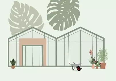 Minimalist Botanical Greenhouse with Pastel Tones