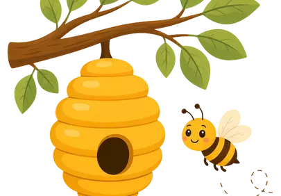 Charming Bee & Golden Hive: A Whimsical Woodland Scene