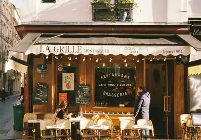 Charming Parisian Cafe Scene: Classic Street Photography