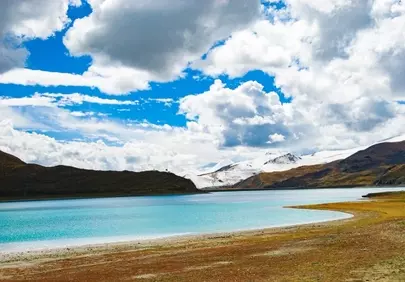 Breathtaking Turquoise Lake Nestled Amidst Snowy Himalayan Peaks
