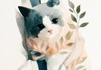 Enchanting Watercolor Cat: Dreamy Feline Companion Art