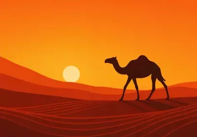 Stunning Desert Sunset with Lone Camel Silhouette