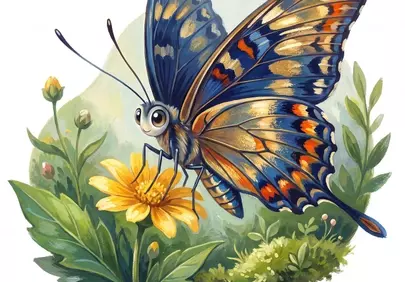 Vibrant Fantasy Butterfly on Golden Bloom