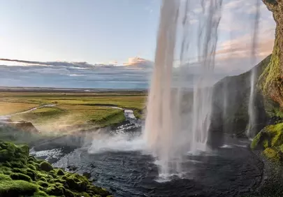 Breathtaking Icelandic Waterfall Cascade at Sunset