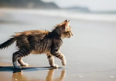 Adorable Wet Kitten's First Beach Adventure