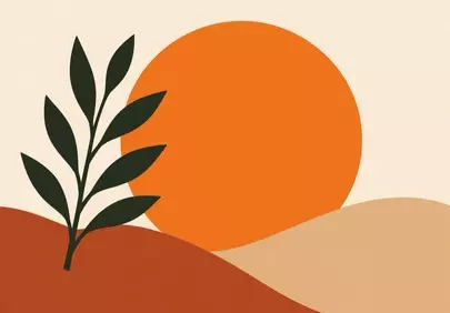 Minimalist Sunset Landscape: Eco-Inspired Flat Design Illustration
