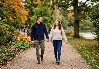 Autumn Bliss: Couple's Romantic Park Stroll