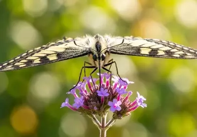 Vibrant Swallowtail Butterfly Pollinating Purple Flowers