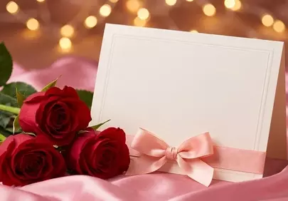 Romantic Red Roses & Blank Card Background