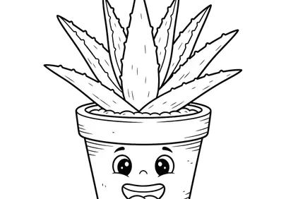 Charming Cartoon Aloe Vera Plant Pot Outline