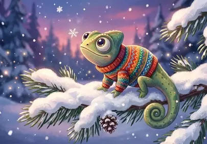 Charming Chameleon in Winter: A Cozy Christmas Wonderland
