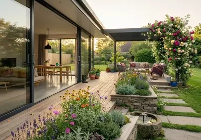 Stunning Sunset Serenity: Modern House with Lush Patio Garden