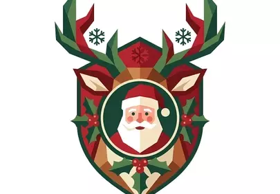 Vibrant Christmas Santa & Reindeer Shield Illustration
