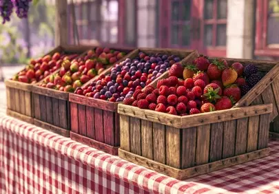 Vibrant Berry Medley: Fresh Organic Fruits at Market