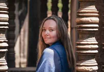 Enchanting Temple Portrait: Cambodian Heritage Smile