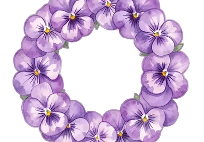 Enchanting Pansy Wreath: Rustic Watercolor Floral Frame