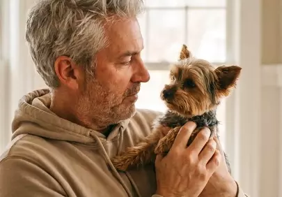 Heartwarming Bond: Man and His Beloved Yorkshire Terrier