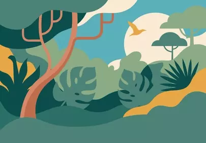 Vibrant Jungle Landscape: Minimalist Tropical Nature Illustration