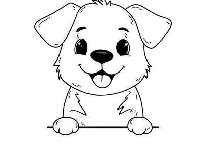 Charming Cartoon Puppy: A Mischievous Black and White Delight