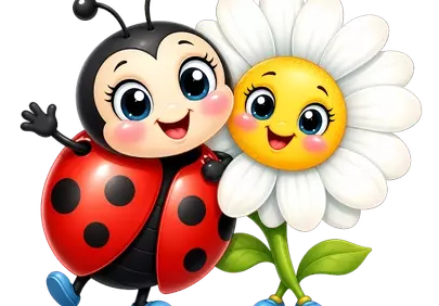 Adorable Duo: Cheerful Ladybug and Daisy in Spring Bliss