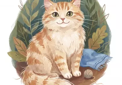 Charming Orange Tabby: Whimsical Autumn Cat Illustration