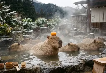 Zen Capybaras: Serene Hot Spring Relaxation in Japan
