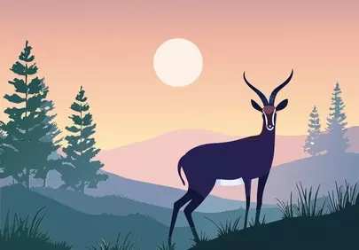 Serene African Dawn: Antelope Silhouette in Pastel Landscape