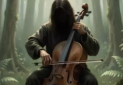 Mystical Melody: Cellist's Enchanting Solitude in the Forest