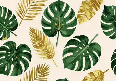 Vibrant Tropical Foliage: Golden & Green Leaf Pattern