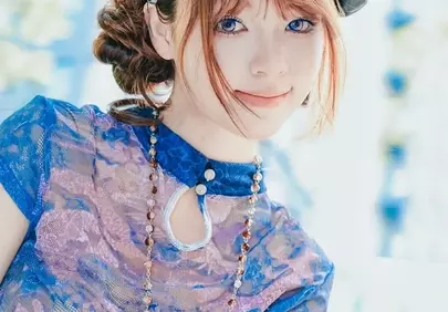 Charming Spring Portrait: Elegant Woman in Blue Lace