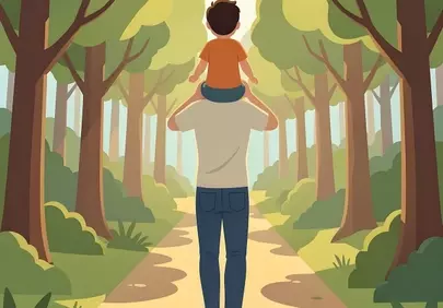 Joyful Father-Son Adventure: Exploring Nature's Path