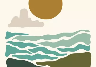 Serene Abstract Sunset: Minimalist Nature Landscape Illustration