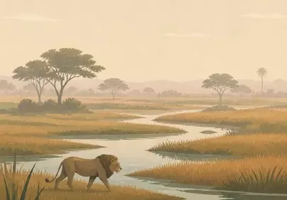 Serene Safari: Lion's Golden Hour Stroll