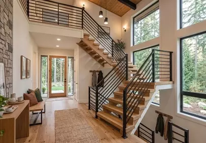 Stunning Scandinavian Foyer with Forest Views