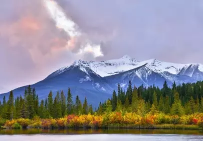 Breathtaking Autumn Sunset Over Vermilion Lakes Mountains