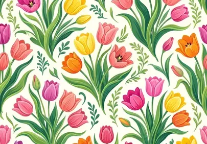 Vibrant Watercolor Tulips: Seamless Floral Delight Pattern