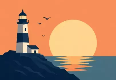 Minimalist Lighthouse Sunset: Coastal Serenity Vector Illustration