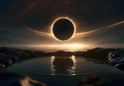 Dramatic Cosmic Eclipse Reflected in Tranquil Waters