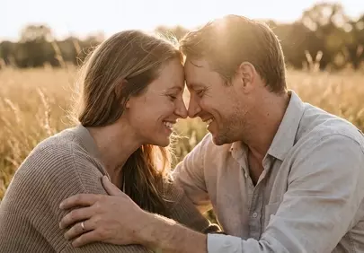 Radiant Sunset Embrace: A Couple's Love in Golden Fields