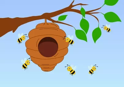 Vibrant Beehive Cartoon: A Buzzing Colony Illustration