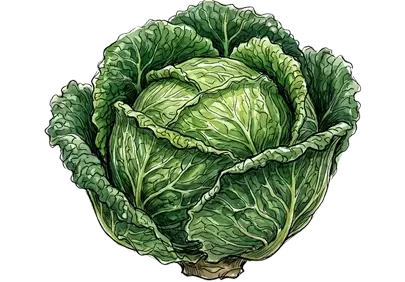 Vibrant Watercolor Cabbage: Fresh Green Art on Black