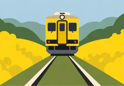 Vibrant Summer Journey: Minimalist Train Through Golden Fields