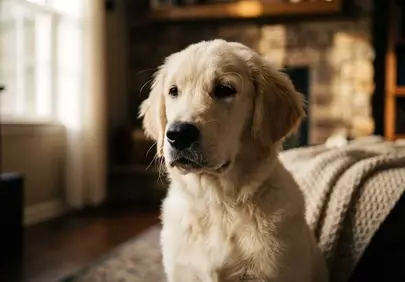 Charming Golden Retriever Puppy Bathed in Golden Sunlight