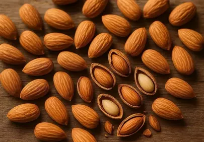 Golden Almonds: Nature's Perfect Healthy Snack on Wood