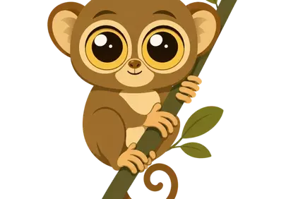 Adorable Cartoon Tarsier: Big-Eyed Rainforest Charm