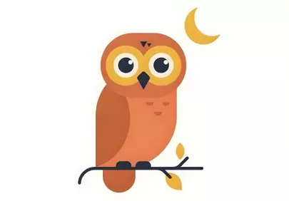 Charming Geometric Owl Perched Under a Crescent Moon