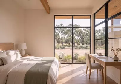 Serene Modern Bedroom with Nature Views