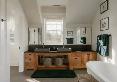 Serene Sanctuary: Modern Bathroom with Double Sinks & Bathtub