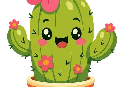 Charming Cartoon Cactus: Adorable Plant with Pink Blooms